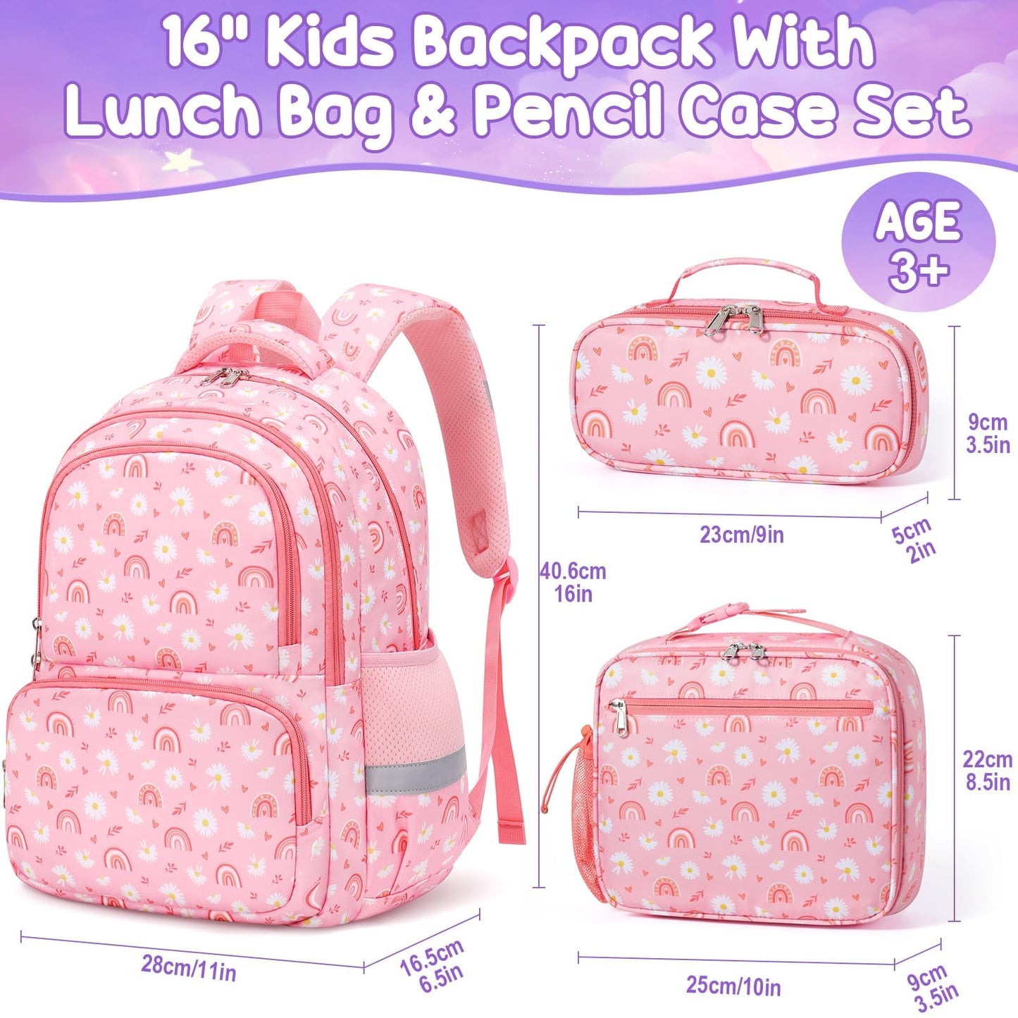 Fimibuke Kids Backpack, 3-in-1 Set with Lunch Box & Pencil Case