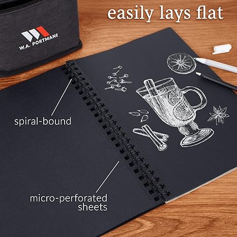 WA Portman Black Paper Sketchbook - 2-Pack A4 (8.3"x11.7") Black Drawing Paper