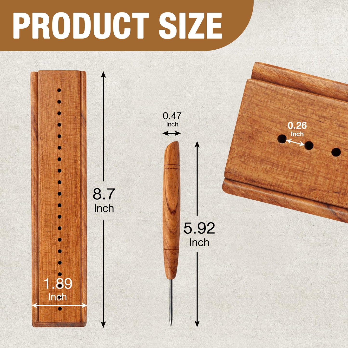 Wooden Bookbinding Cradle with Awl – Handcrafted Hardwood Punching Tool