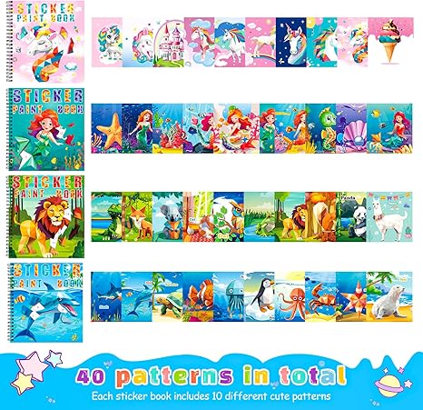 Paint Books, Paint by Stickers, Sticker by Numbers