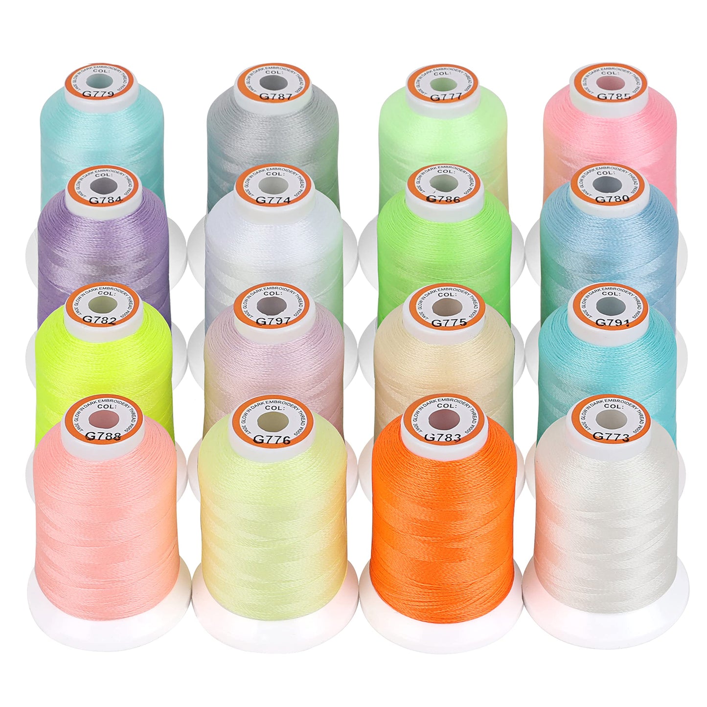 16 Colors Luminary Glow in The Dark Embroidery Machine Thread Kit