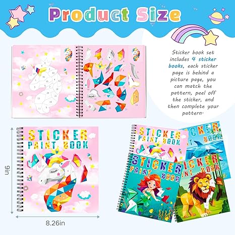 Paint Books, Paint by Stickers, Sticker by Numbers