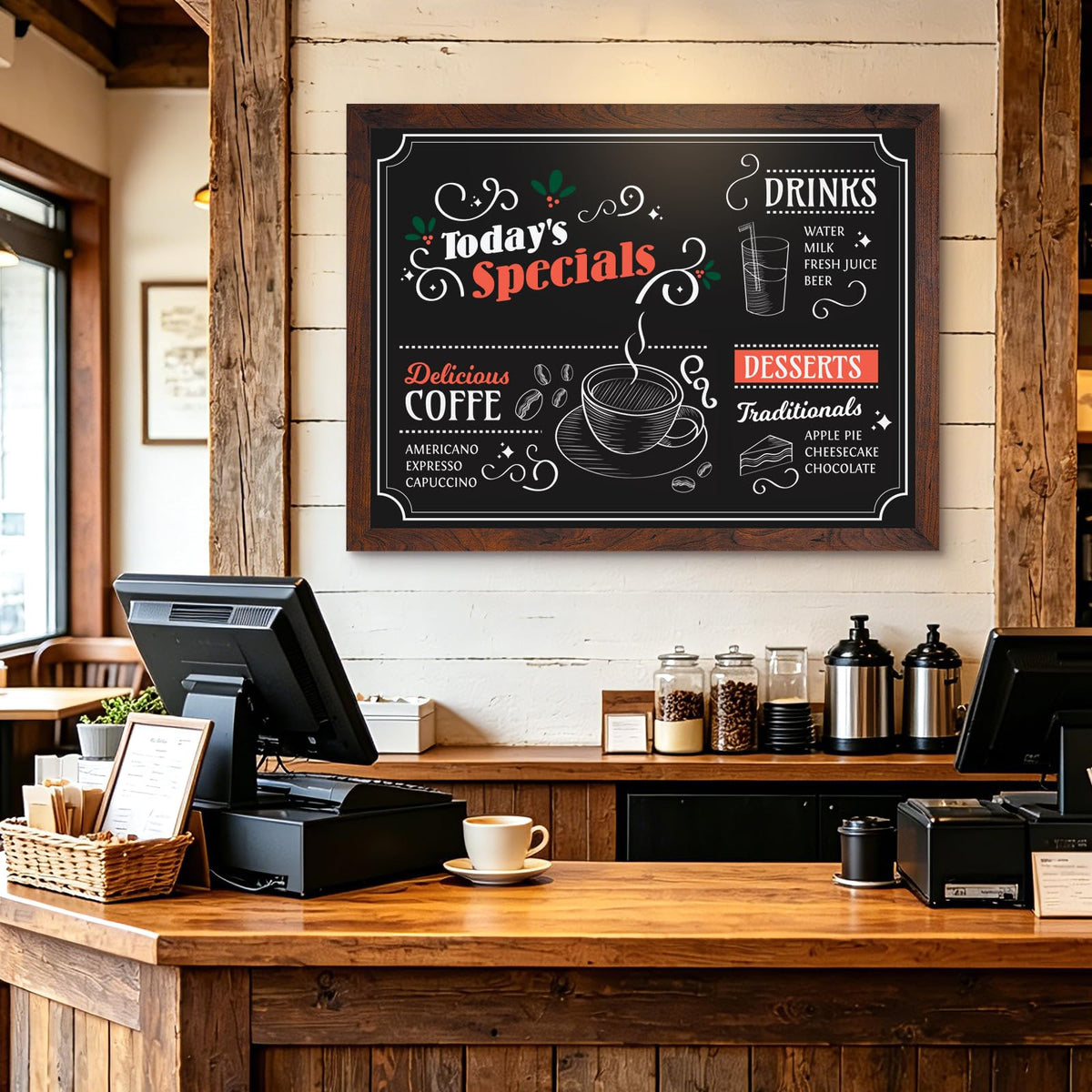 4 THOUGHT Magnetic Chalk Board 36" x 24", Rustic Brown