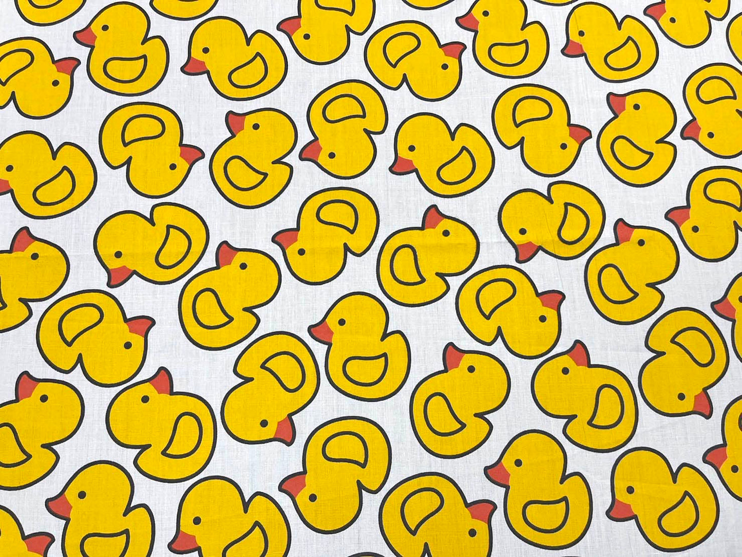 Fabric- 1 yard- Yellow Bird Happy Rubber Duck Printed On White Cotton Fabric
