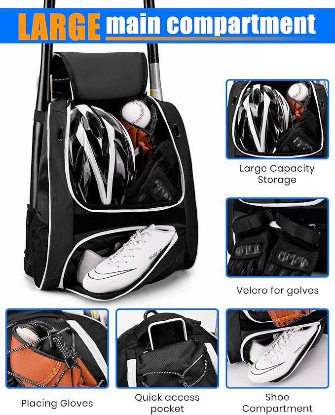 Youth Baseball Bag-Baseball Backpack for T-Ball & Softball Equipment with Fence Hook