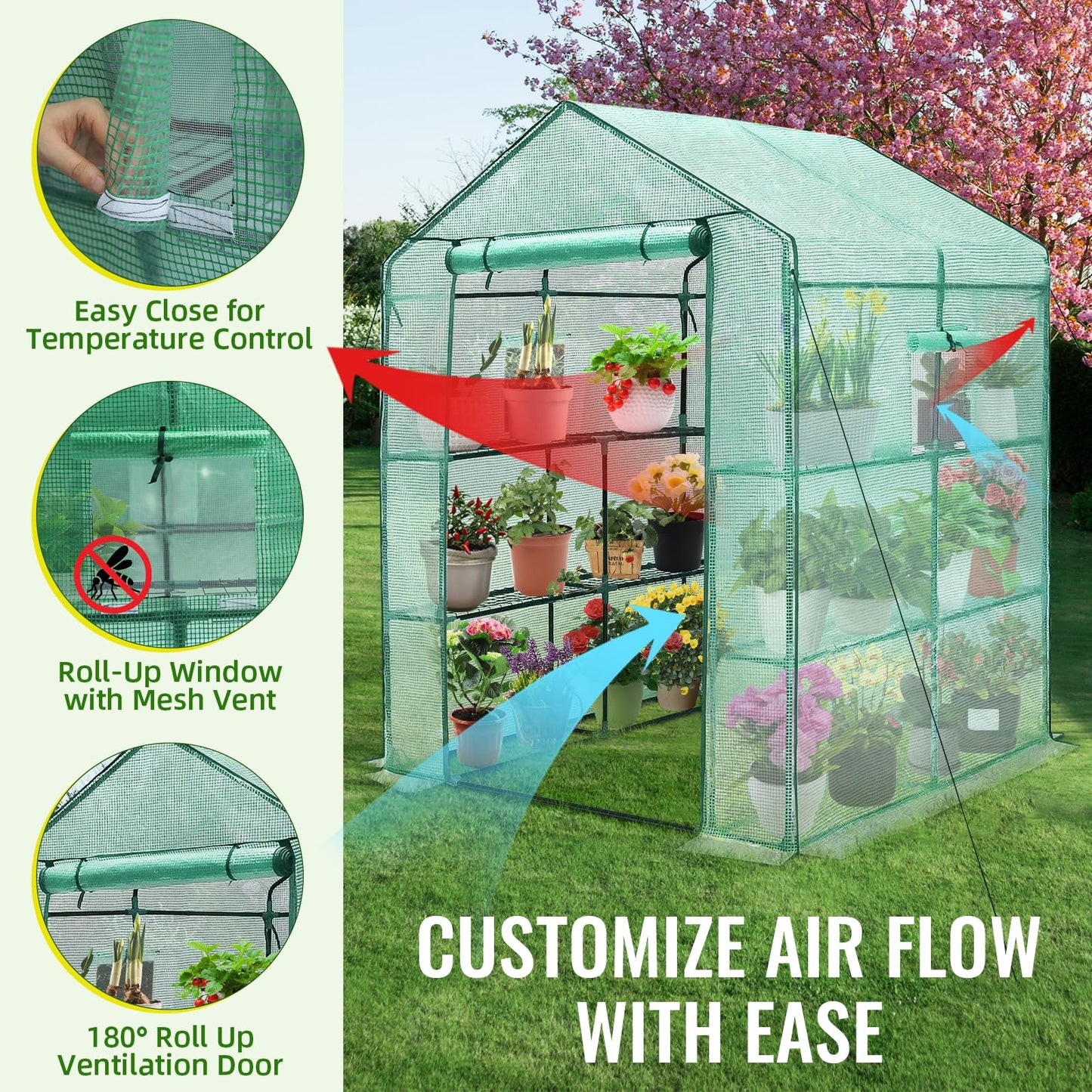 Greenhouses for Outdoors, Durable Green House Kit with Window, Thicken PE Cover, 57 x 57 x 76''