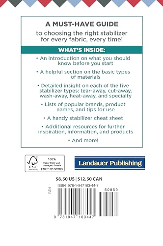 Pocket Guide to Stabilizers: Carry-Along Reference Guide (Landauer) 4x6 Sewing Reference for Tear-Away, Cut-Away, Wash-Away, Heat-Away, and Specialty Stabilizers; Choose the Right One for Each Project