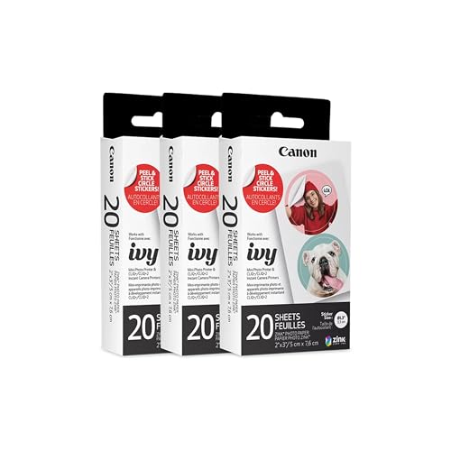 Canon Ivy Zink Pre-Cut Circle Sticker Paper 20 Sheets Pack (Pack of 3) Compatible with Canon Ivy Mini Photo Printer and CLIQ+/CLIQ+2