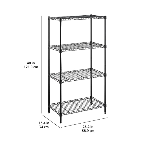 Amazon Basics 4-Shelf Steel Wire Storage Shelves for Garage, Adjustable Metal Shelving Unit, 200 lbs Per Shelf, 23.2" W x 48" H x 13.4" D, Black