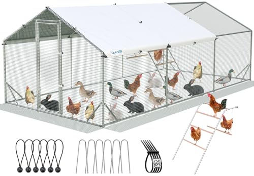 Quictent Large Metal Chicken Coop Run W/Climbing Perch 18x9x6.6FT