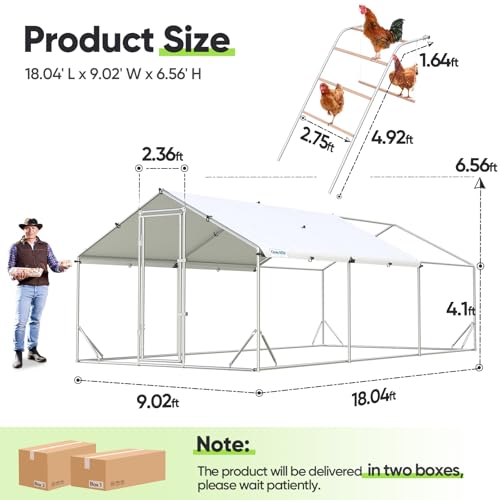 Quictent Large Metal Chicken Coop Run W/Climbing Perch 18x9x6.6FT
