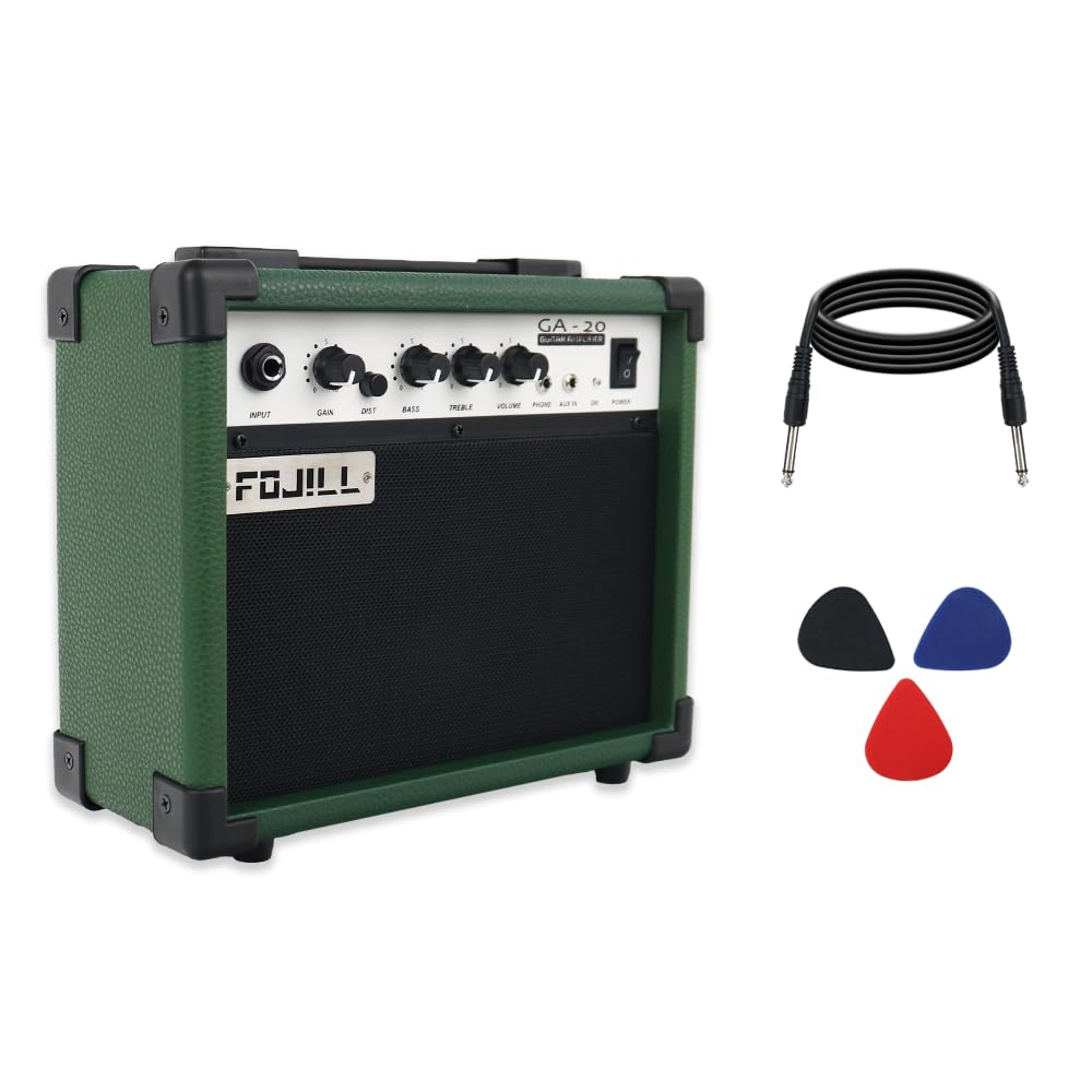 20W Watt Electric Guitar Amplifier, Small Portable Travel Mini Amp with 3.5 Headphone Jack Aux- green