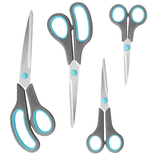 Asdirne Scissors Set of 4, 9.6''/8.5''/6.4"/5.4", Blue & Gray