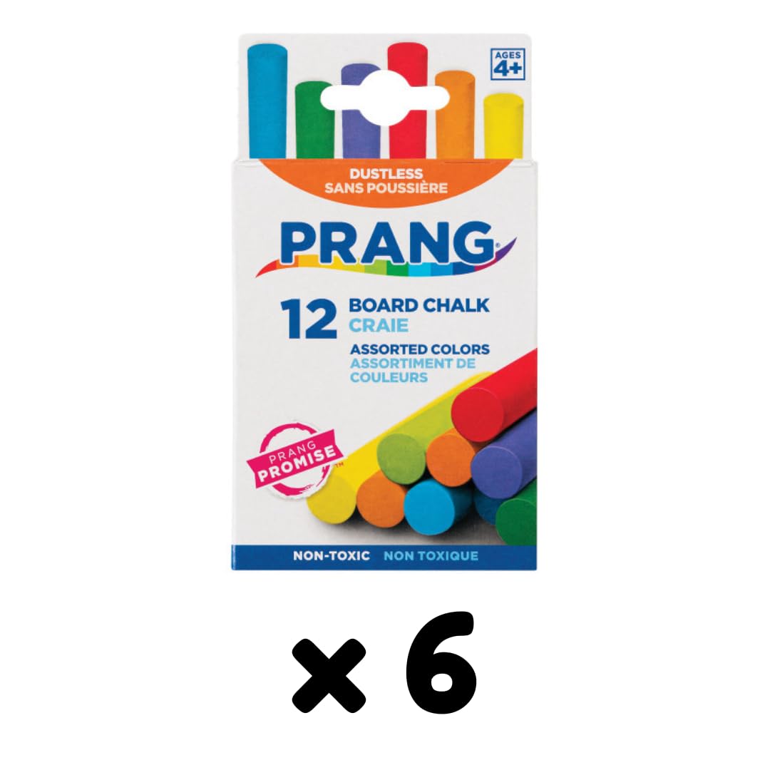 Prang Hygieia Chalk, Assorted, 12/Pack, Set of 6 Packs, 72 Sticks Total