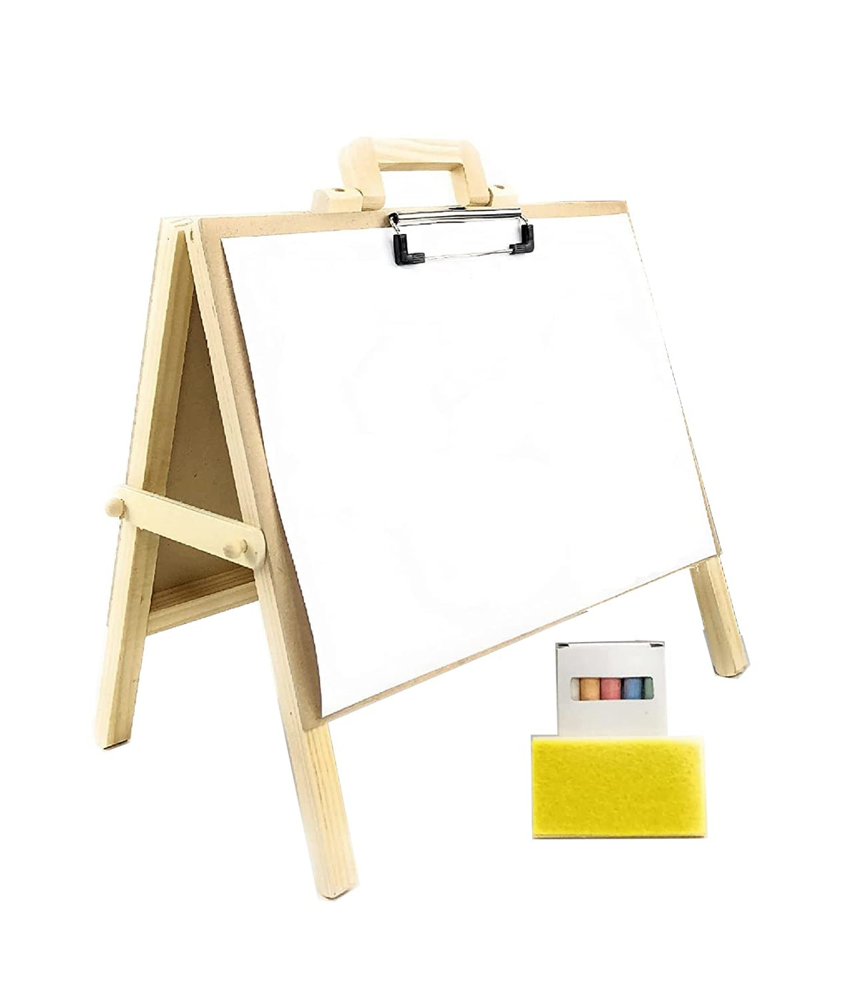 2-in-1 Mini Wooden Tabletop Easel with Blackboard, Paper Clip & Accessories