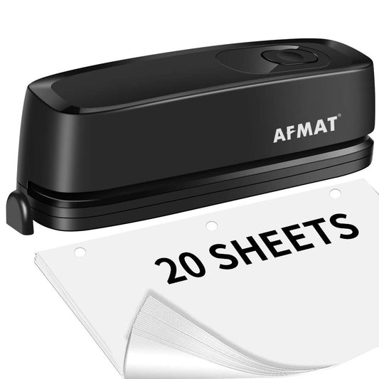 AFMAT Electric 3 Hole Punch, 20-Sheet 3 Hole Puncher for Binder, Effortless Punching, 9/32" Hole Diameter
