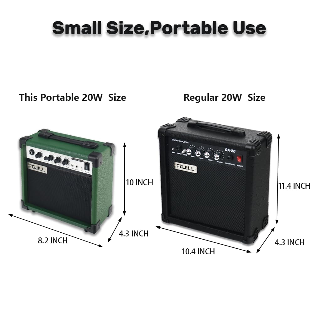 20W Watt Electric Guitar Amplifier, Small Portable Travel Mini Amp with 3.5 Headphone Jack Aux- green