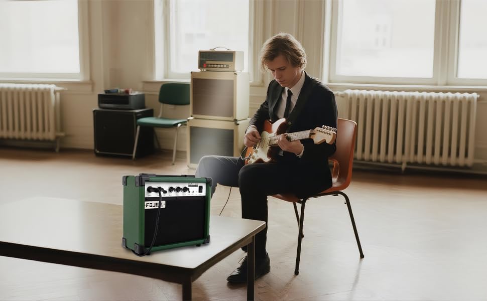 20W Watt Electric Guitar Amplifier, Small Portable Travel Mini Amp with 3.5 Headphone Jack Aux- green