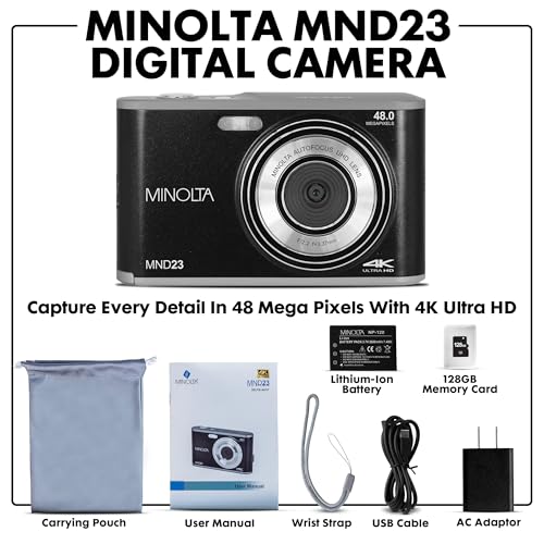 Minolta 48MP Digital Camera with Rear Selfie Lens