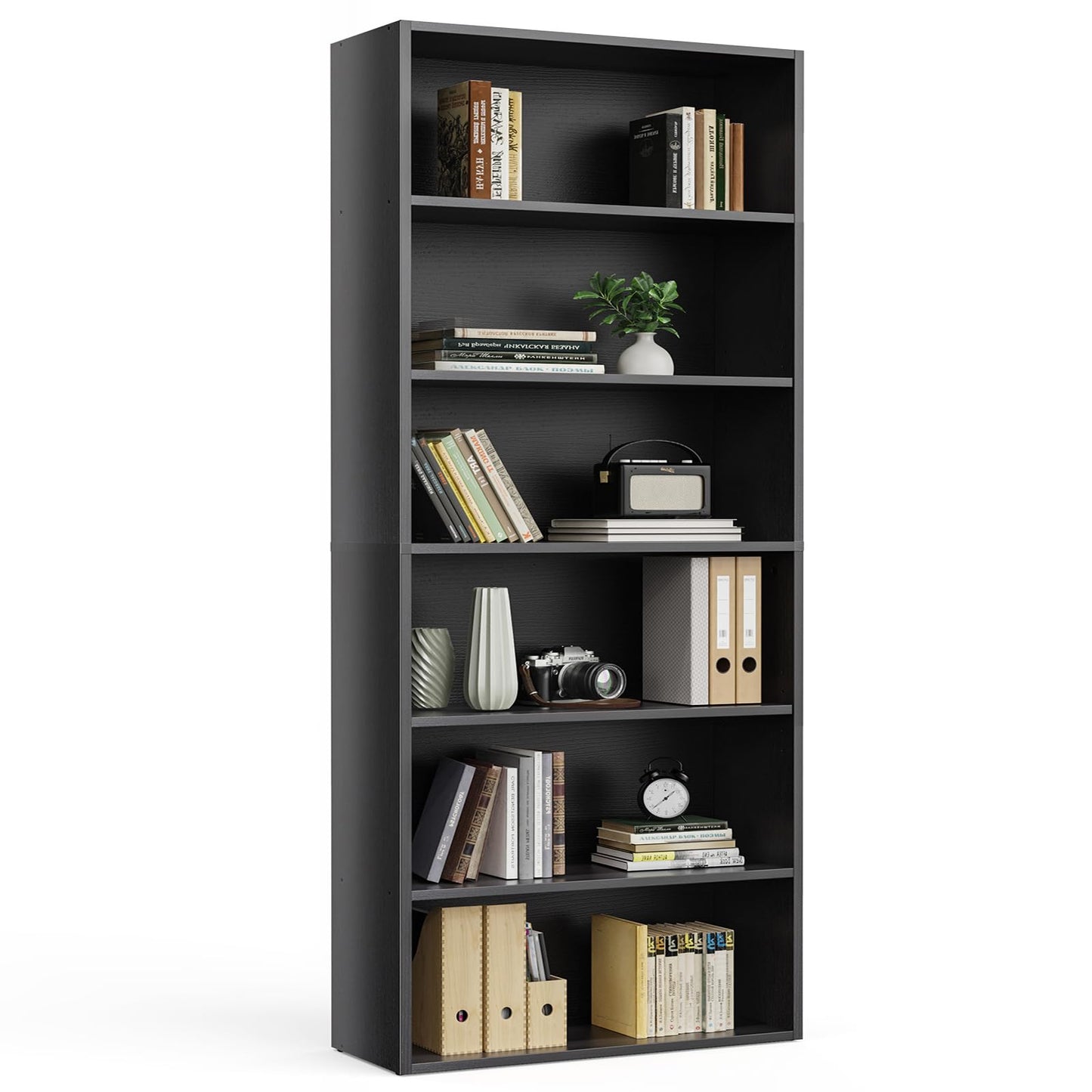 Sweetcrispy Industrial 6 Shelf Bookcase - Large 63 Inch Tall Floor Standing Open Bookshelf with Anti-Tipping Device for Home Office, Living Room, and Bedroom Storage, Black