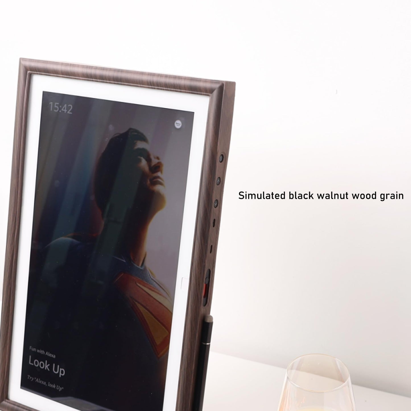 Wooden Frame for Echo Show 15,Echo Show 15 Screen Protector, Stylus Pen, Remote case Covers. (Dark Brown(Black Walnut)