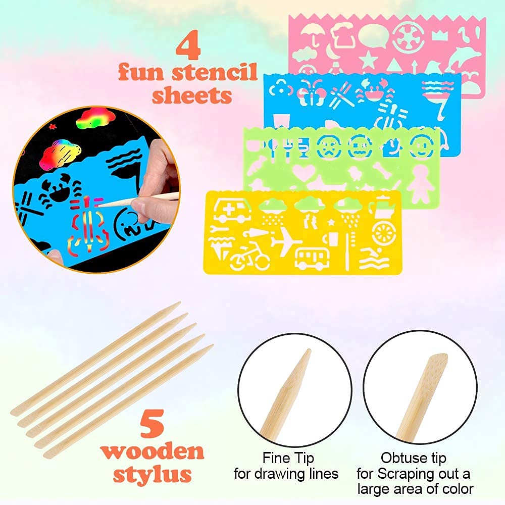 Mocoosy 60 PCS Rainbow Scratch Art Paper