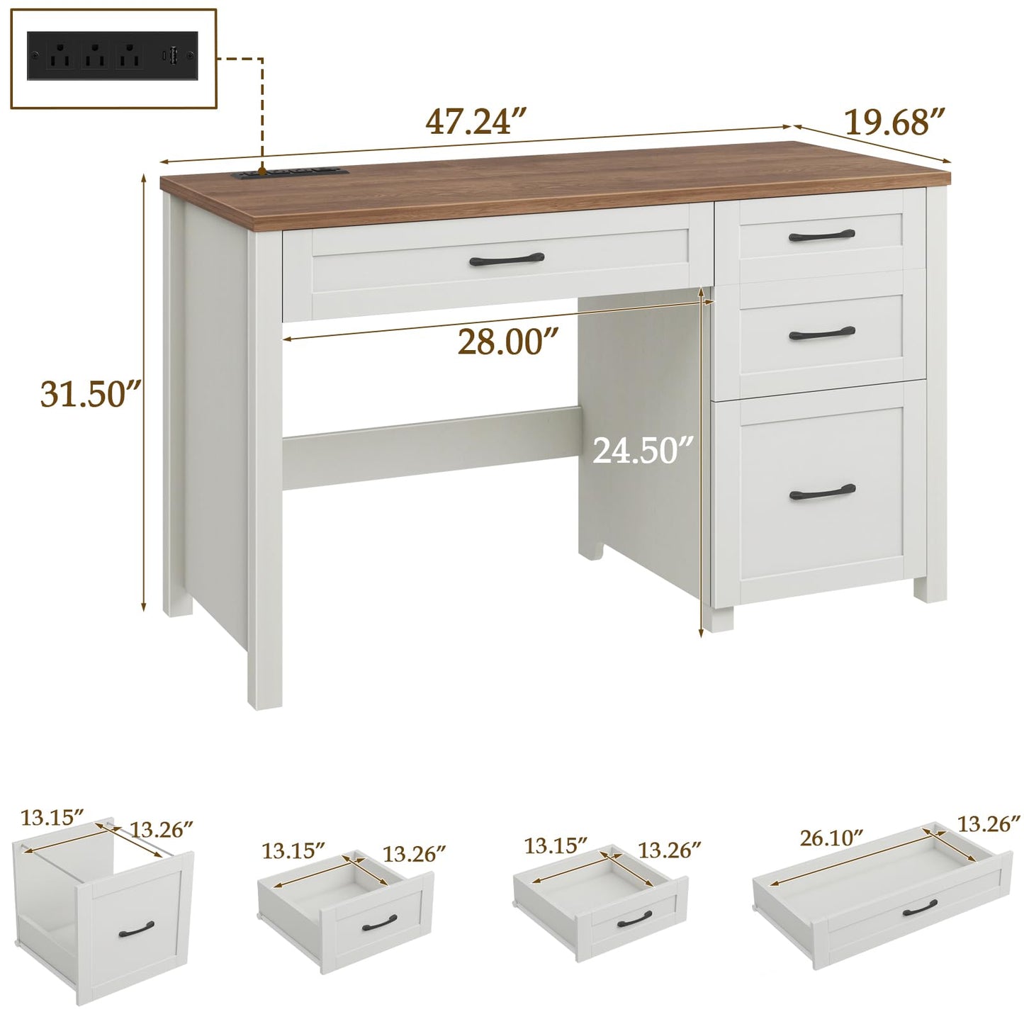 47" Desk with 4 Drawers