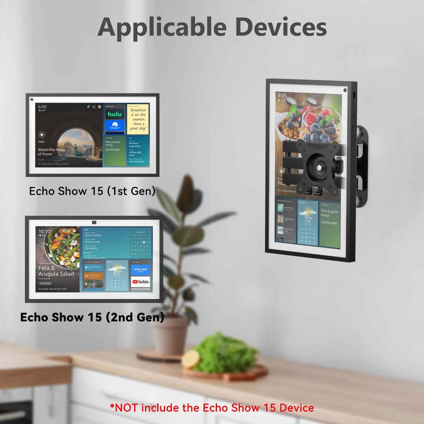 Wall Mount for Echo Show 15 (1st, 2nd Gen), and Monitors 13"-27", with 15 Inch Extension Arm, Full Motion Adjustable - Easy to Rotate, Swivel, Tilt and Fold, Echo Show 15 Wall Mounting Bracket