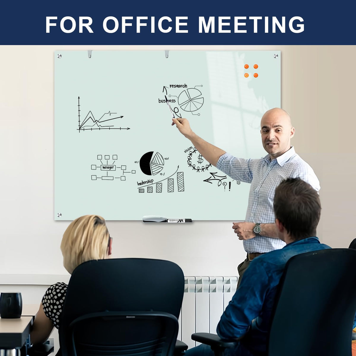 TSJ OFFICE White Board for Wall - 48" x 36"