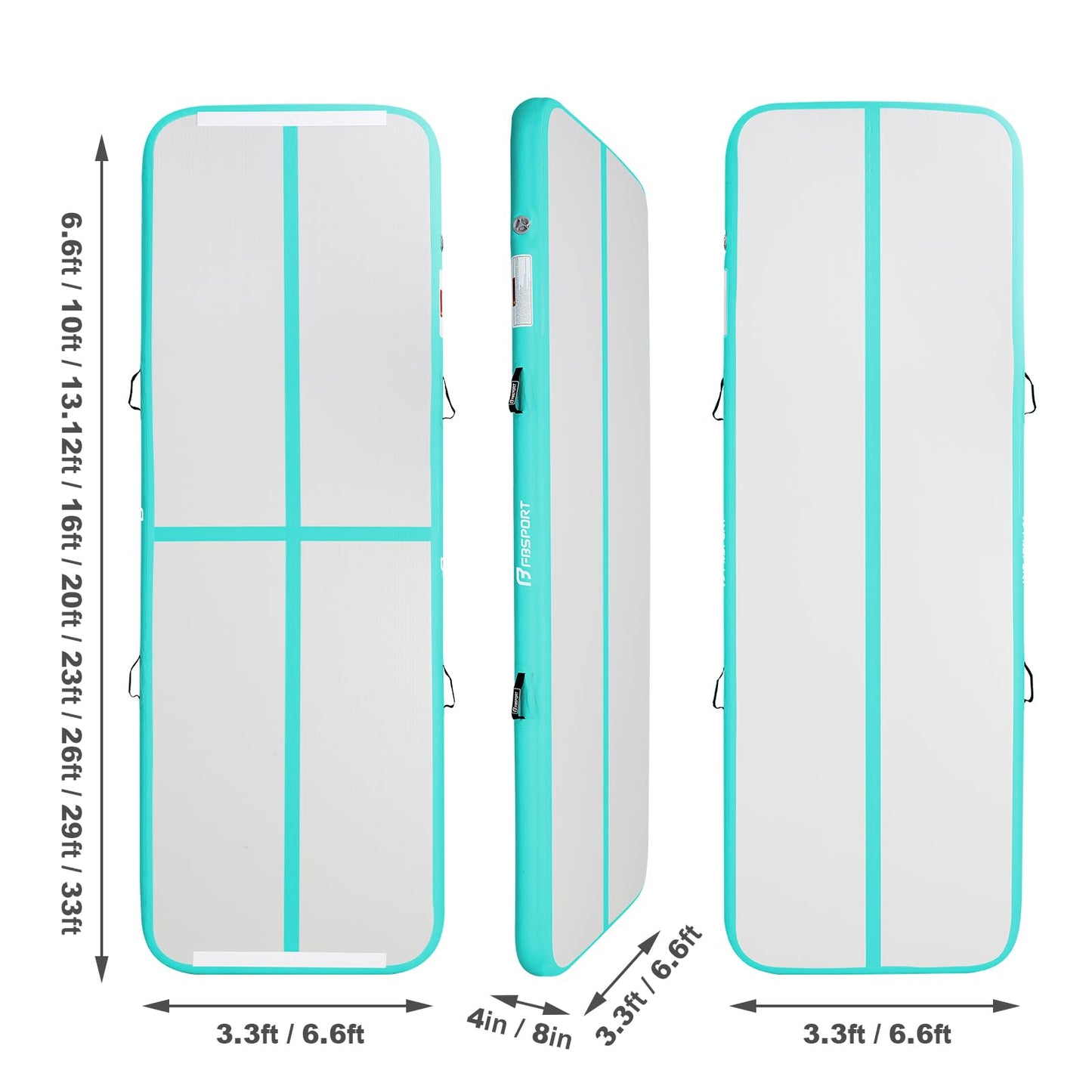 FBSPORT 16ft Inflatable Air Gymnastics Mat Training Mats 8 inches Thickness Gymnastics Tracks for Home Use/Training/Cheerleading/Yoga/Water with Pump