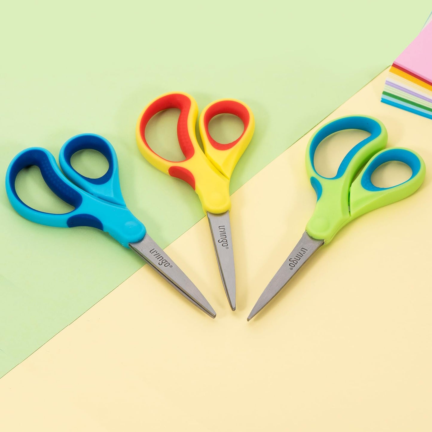 LIVINGO 7" Kids Scissors for School Pointed Tip 3 Pack