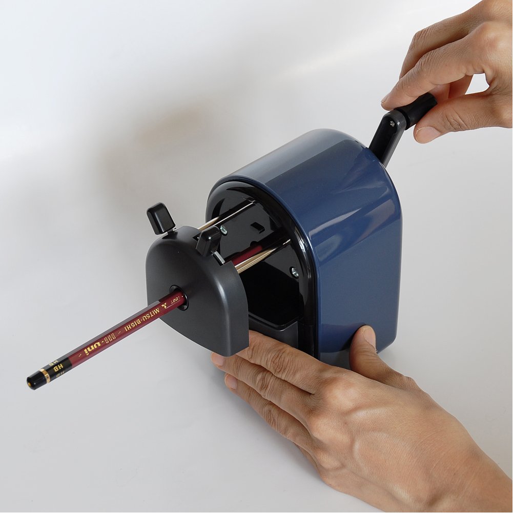 Uni KH-20 Hand Crank Wooden Pencil Sharpener - Blue