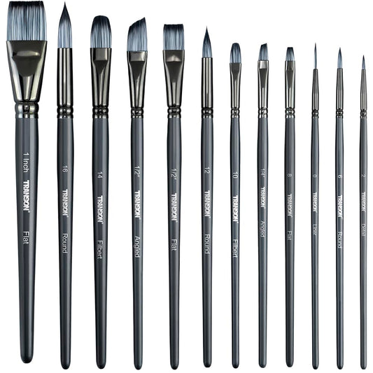 Transon Artist Paint Brush Set of 12 for Watercolor Acrylic Gouache Oil and Tempera Painting