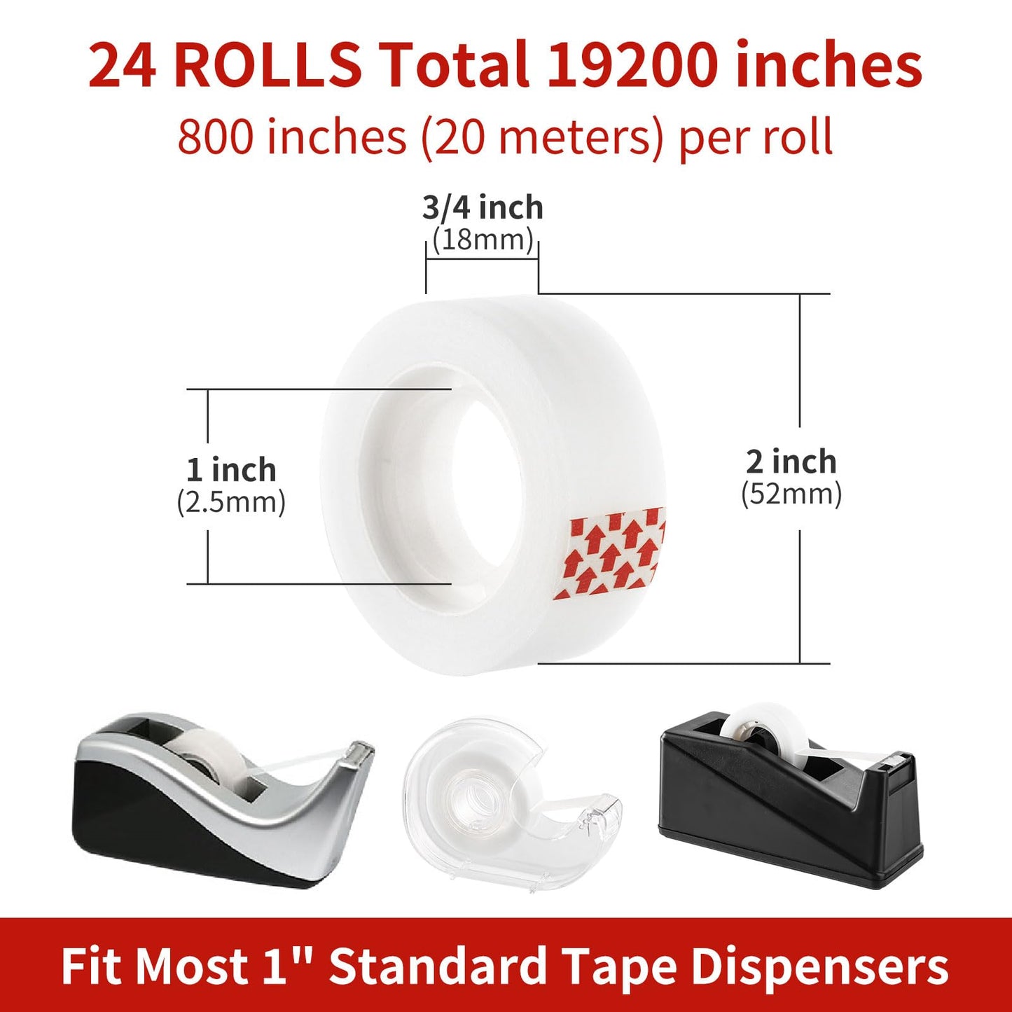 Turxayox 24 Rolls Invisible Tape Refills for Dispenser, 3/4 x 800 Inches