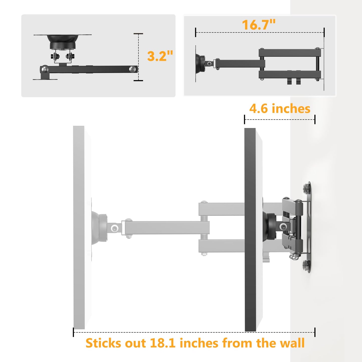 Wall Mount for Echo Show 15 (1st, 2nd Gen), and Monitors 13"-27", with 15 Inch Extension Arm, Full Motion Adjustable - Easy to Rotate, Swivel, Tilt and Fold, Echo Show 15 Wall Mounting Bracket