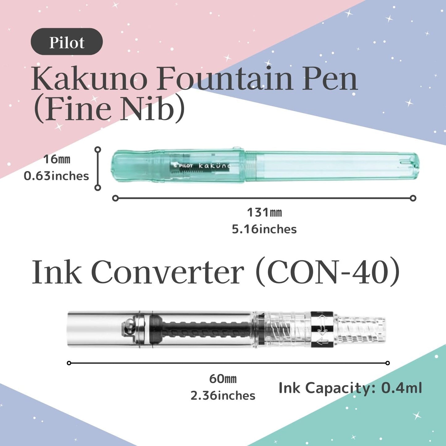 Someie Fountain Pen Set CON-40 Converter & Kakuno Fine Nib with Black Ink Cartridge & Sticky Notes – Refillable Ink System, Calligraphy