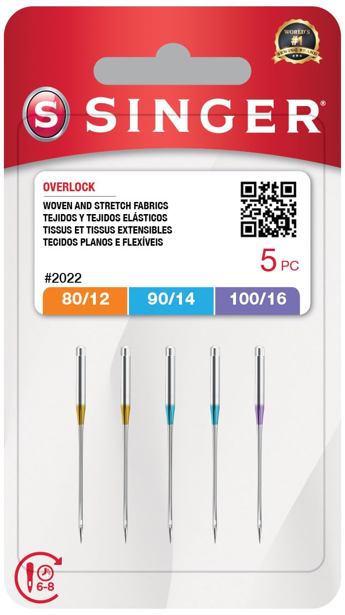 SINGER Overlock Serger Needles for Woven and Stretch Fabrics, Assorted, 5pcs