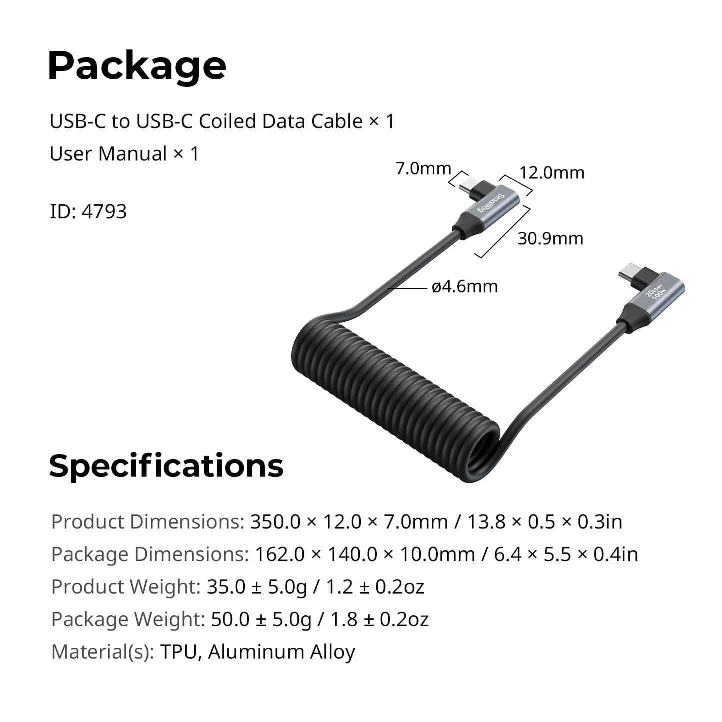 Data Cable USB C to USB C (Angled to Angled)