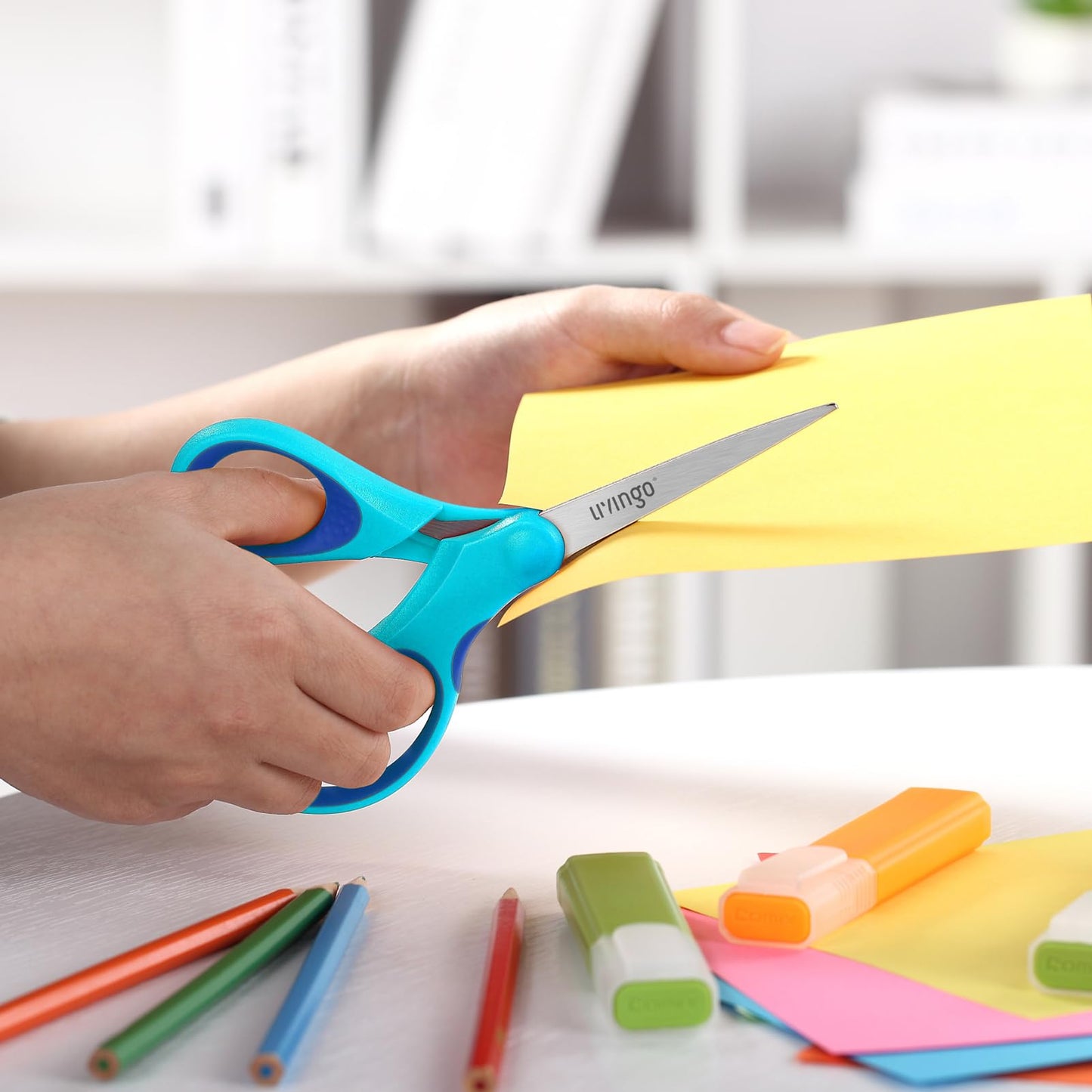 LIVINGO 7" Kids Scissors for School Pointed Tip 3 Pack