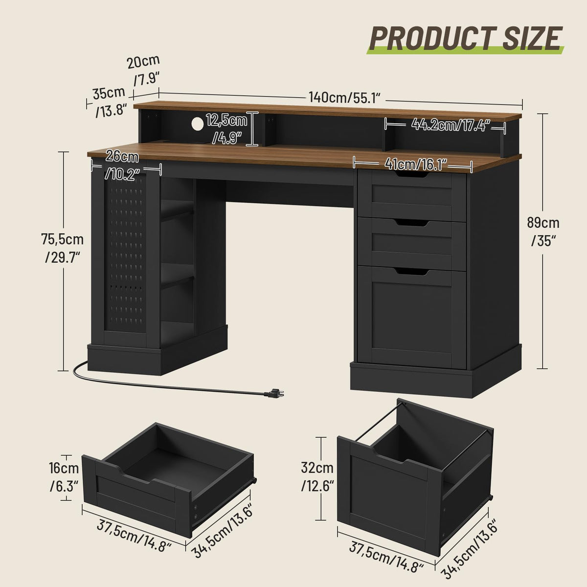 STHYTON 55-inch Farmhouse Desk with 2 Drawers