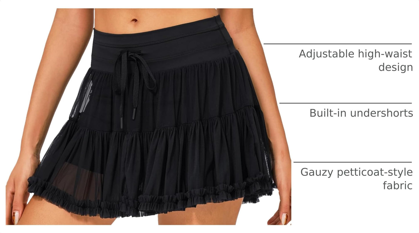 Stelle Women's Tiered Ruffle Tennis Skort, Black