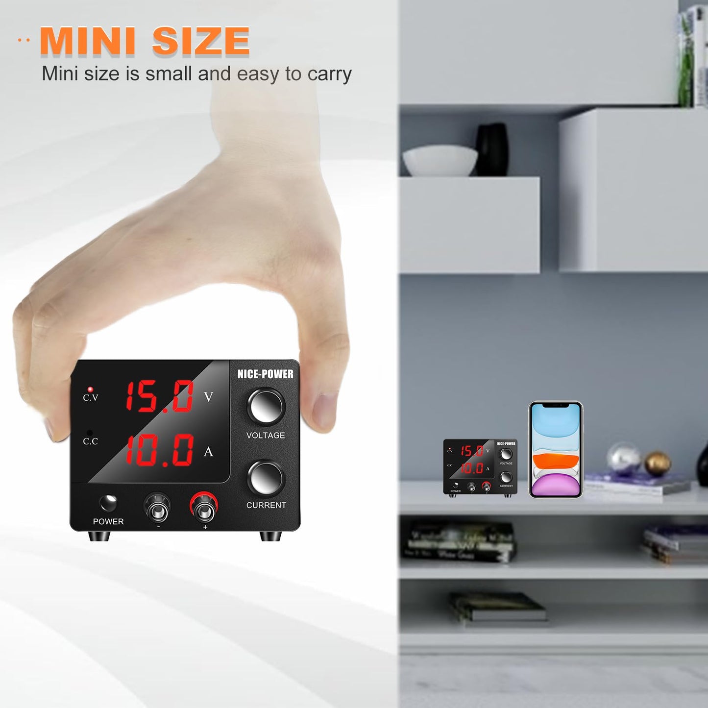 NICE-POWER DC Power Supply Variable 0~30V 0~10A, 3-Digits LED Display Current and Voltage Adjustable 150W Fixed with Encoder DC Bench Power Supply 15V 10A/30V 5A,Electroplating DIY etc PSU