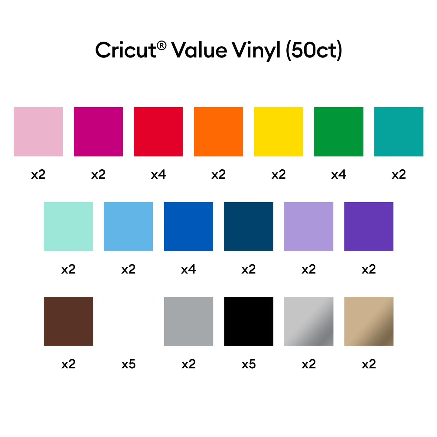 Permanent Vinyl - 50ft Rainbow Sampler, 12in x 12in Sheets (50 Count)