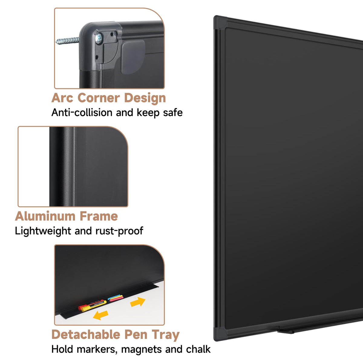 SELEAD Magnetic Chalkboard 48 x 24 Inches, Black Aluminum Frame