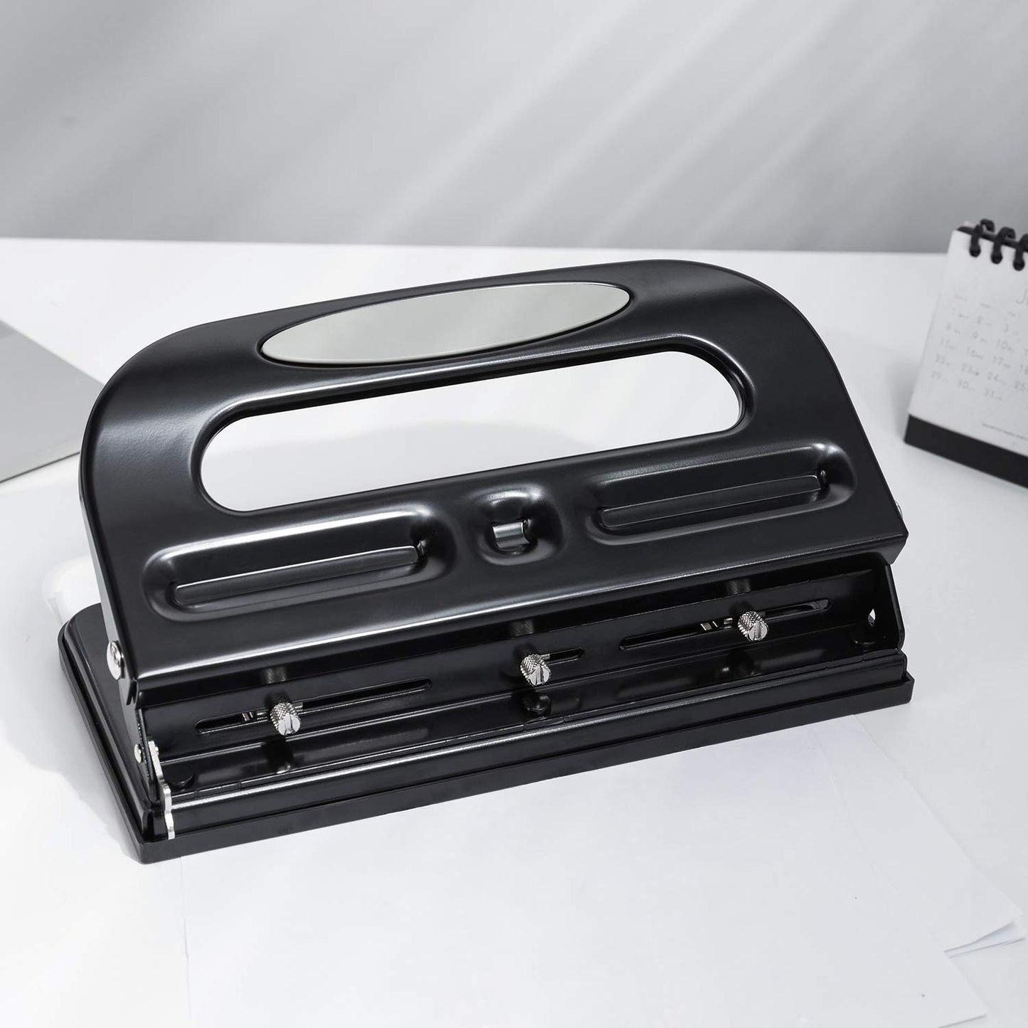 Semi-Adjustable 3-Hole Punch, 30 Sheet Capacity, Black