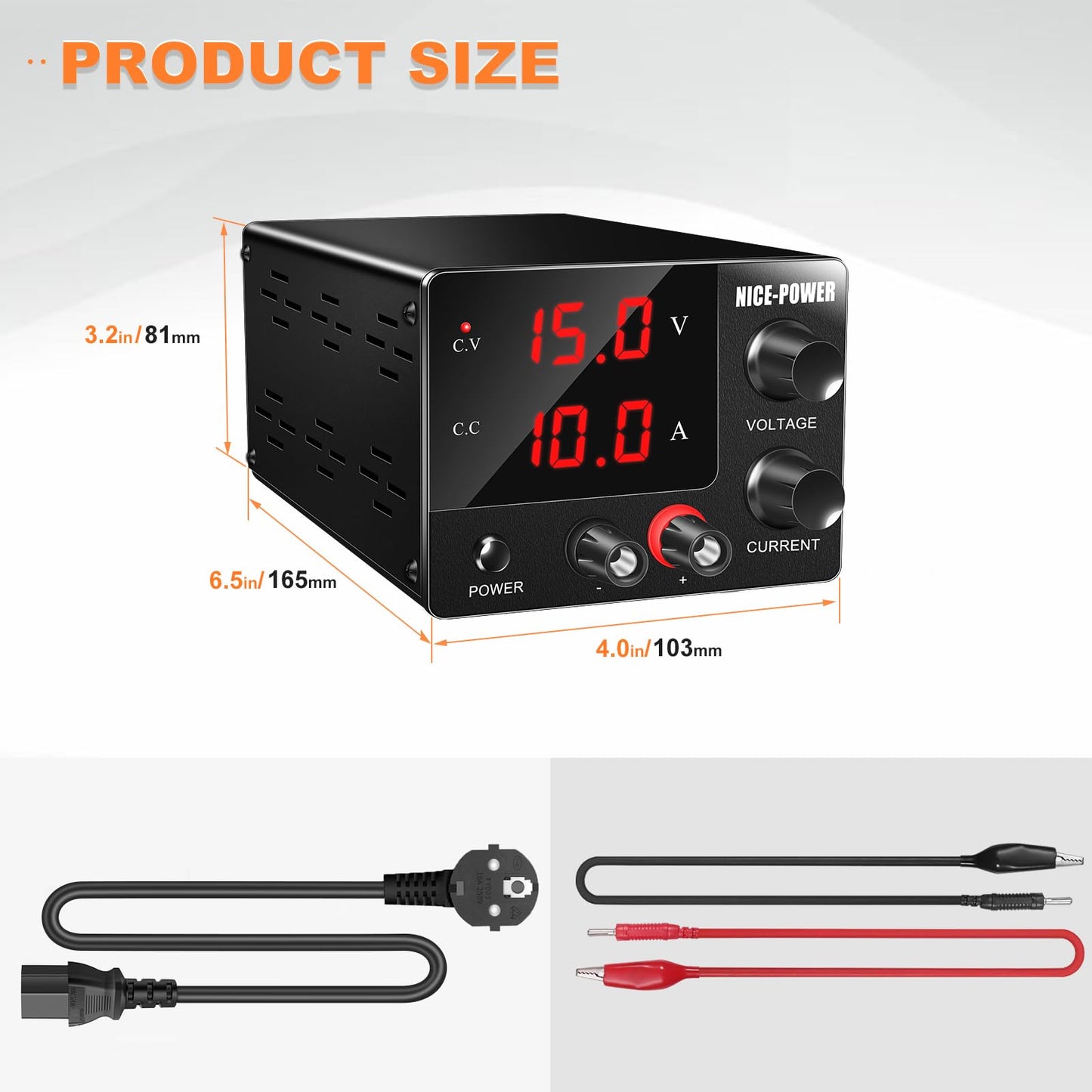 NICE-POWER DC Power Supply Variable 0~30V 0~10A, 3-Digits LED Display Current and Voltage Adjustable 150W Fixed with Encoder DC Bench Power Supply 15V 10A/30V 5A,Electroplating DIY etc PSU