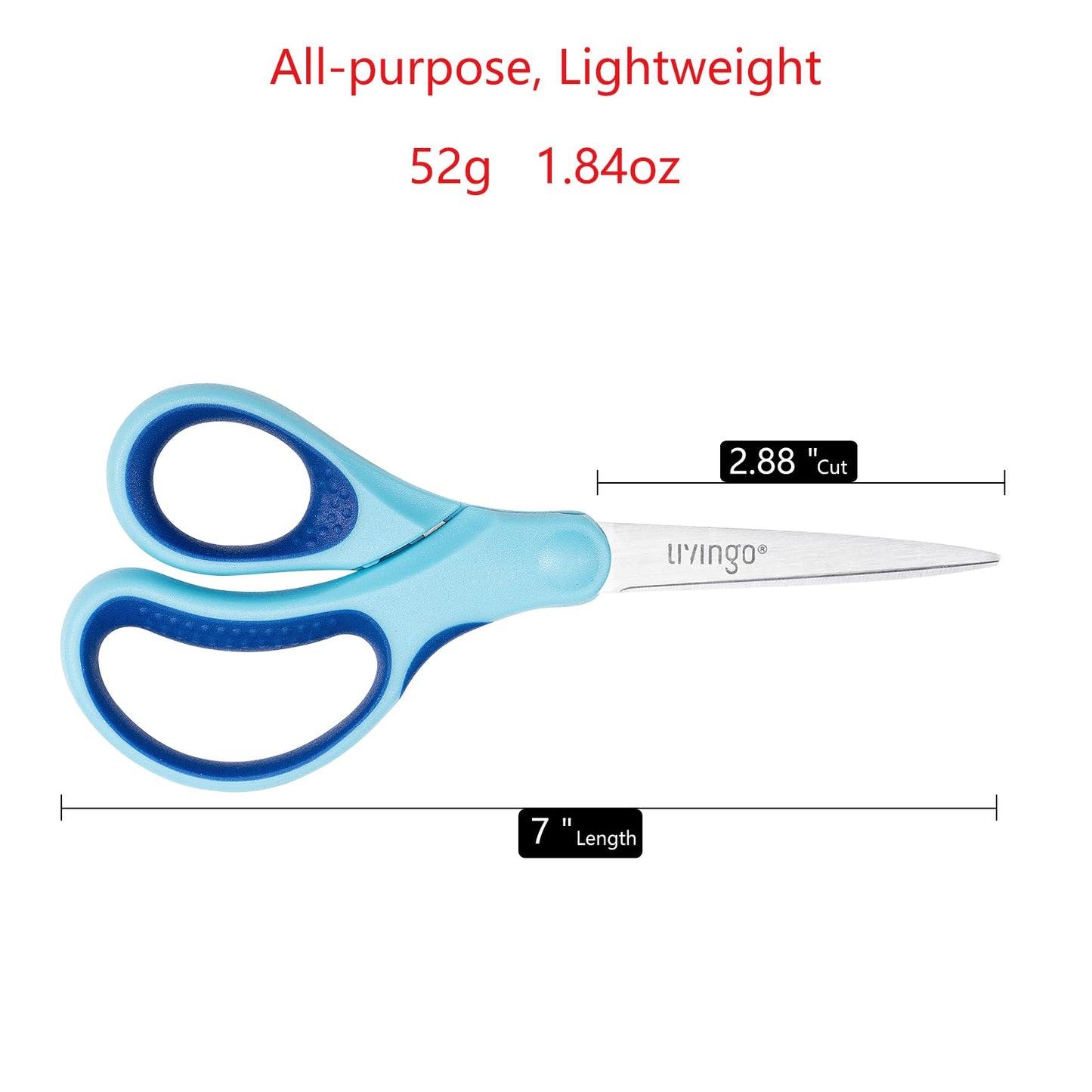 LIVINGO 7" Kids Scissors for School Pointed Tip 3 Pack