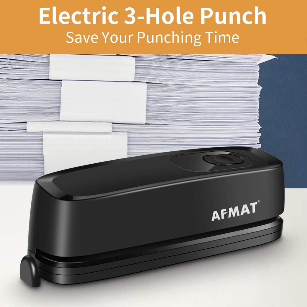 AFMAT Electric 3 Hole Punch, 20-Sheet 3 Hole Puncher for Binder, Effortless Punching, 9/32" Hole Diameter