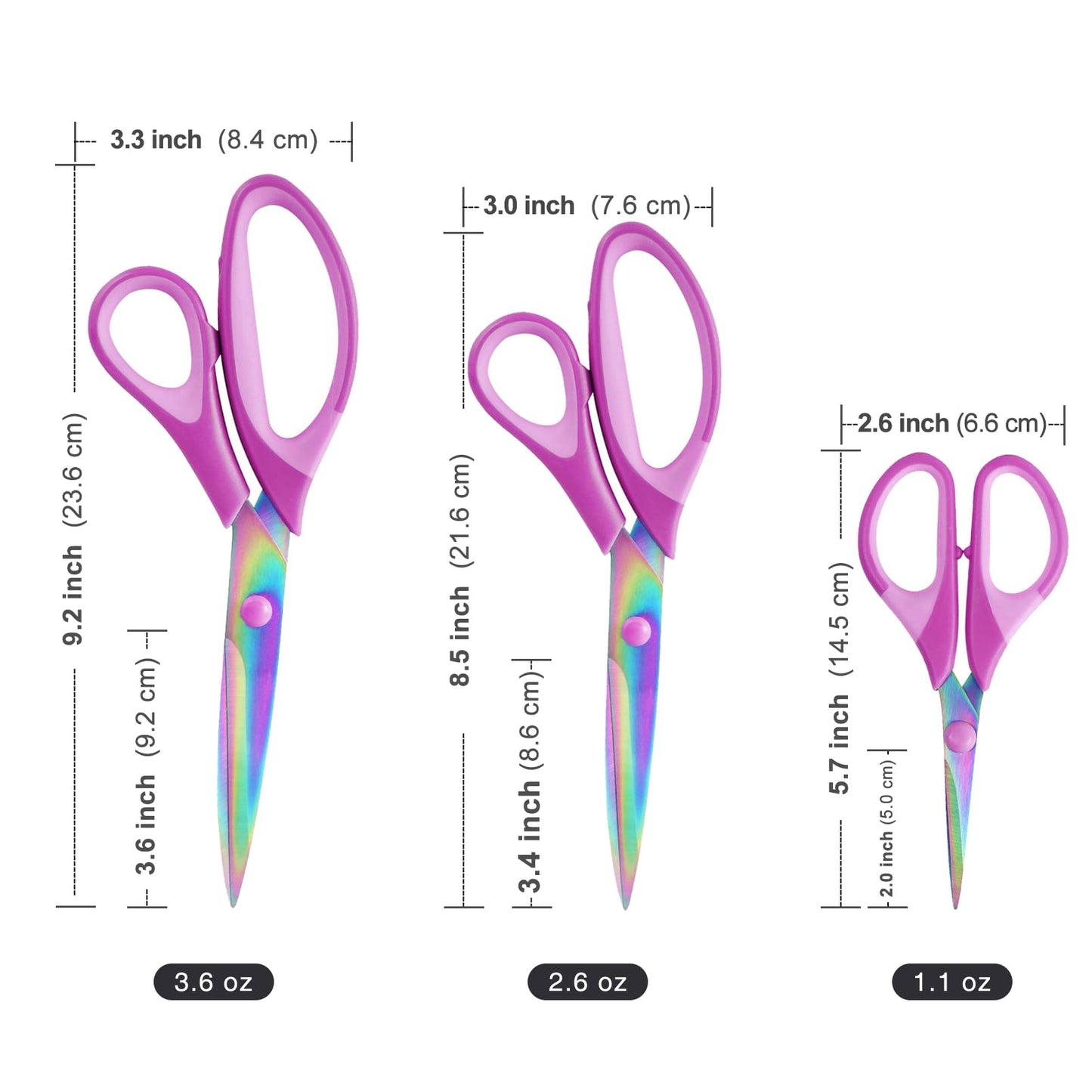 Craft Scissors Set of 3 Pack, Comfort Grip Handle, Purple