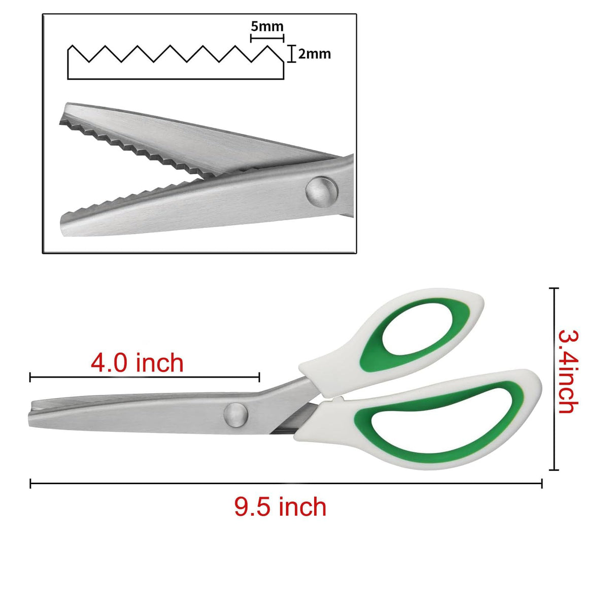 JISTL Green Pinking Shears Comfort Grips